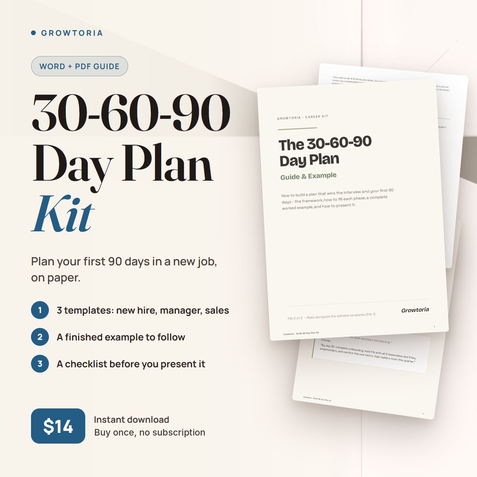 30-60-90 Day Plan Kit | New Job, Manager, Sales Templates (Word, Google Docs, PDF)