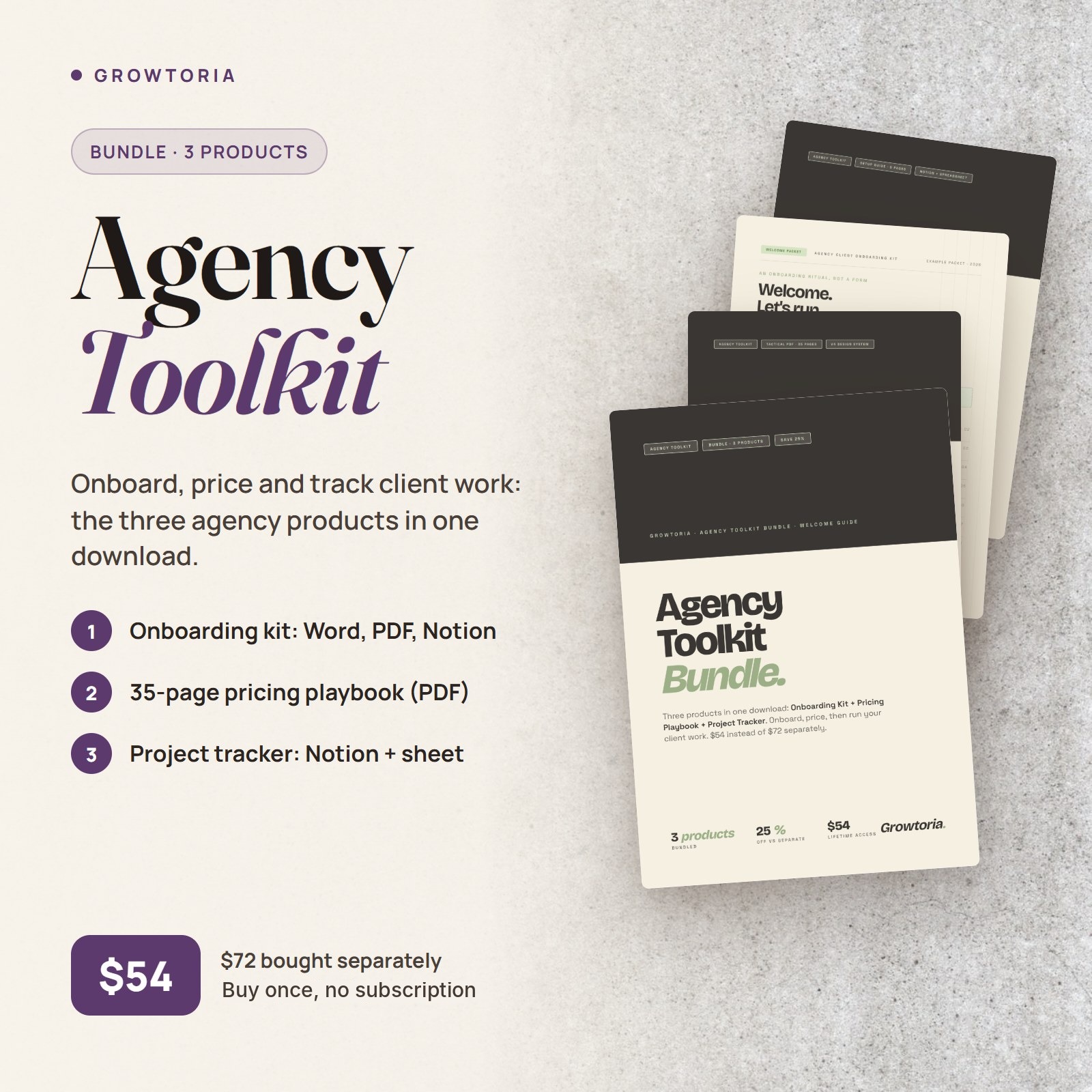 Agency Toolkit Bundle | Notion, PDF, Google Sheets (Onboarding, Pricing, Project Tools)