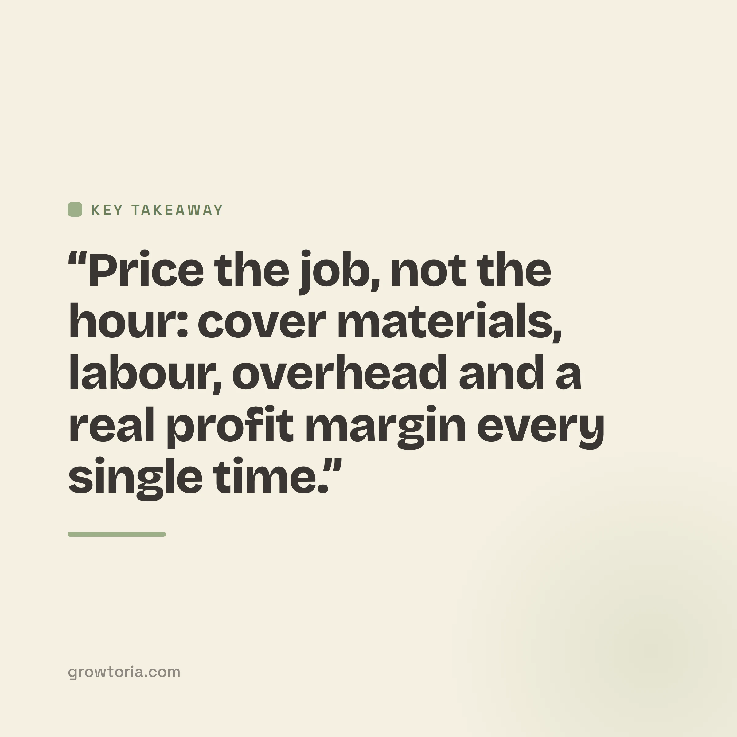 how to price a job as a tradesman - key takeaway