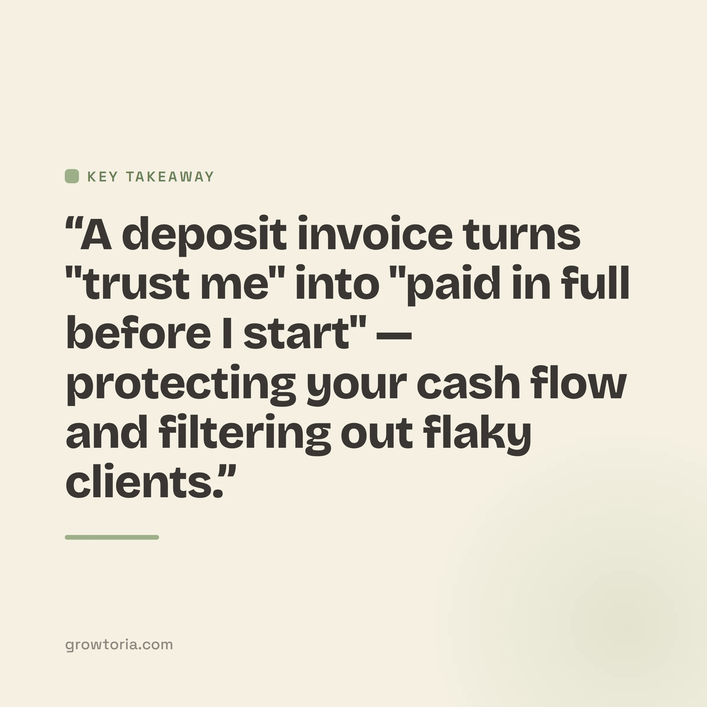 deposit invoice template - key takeaway