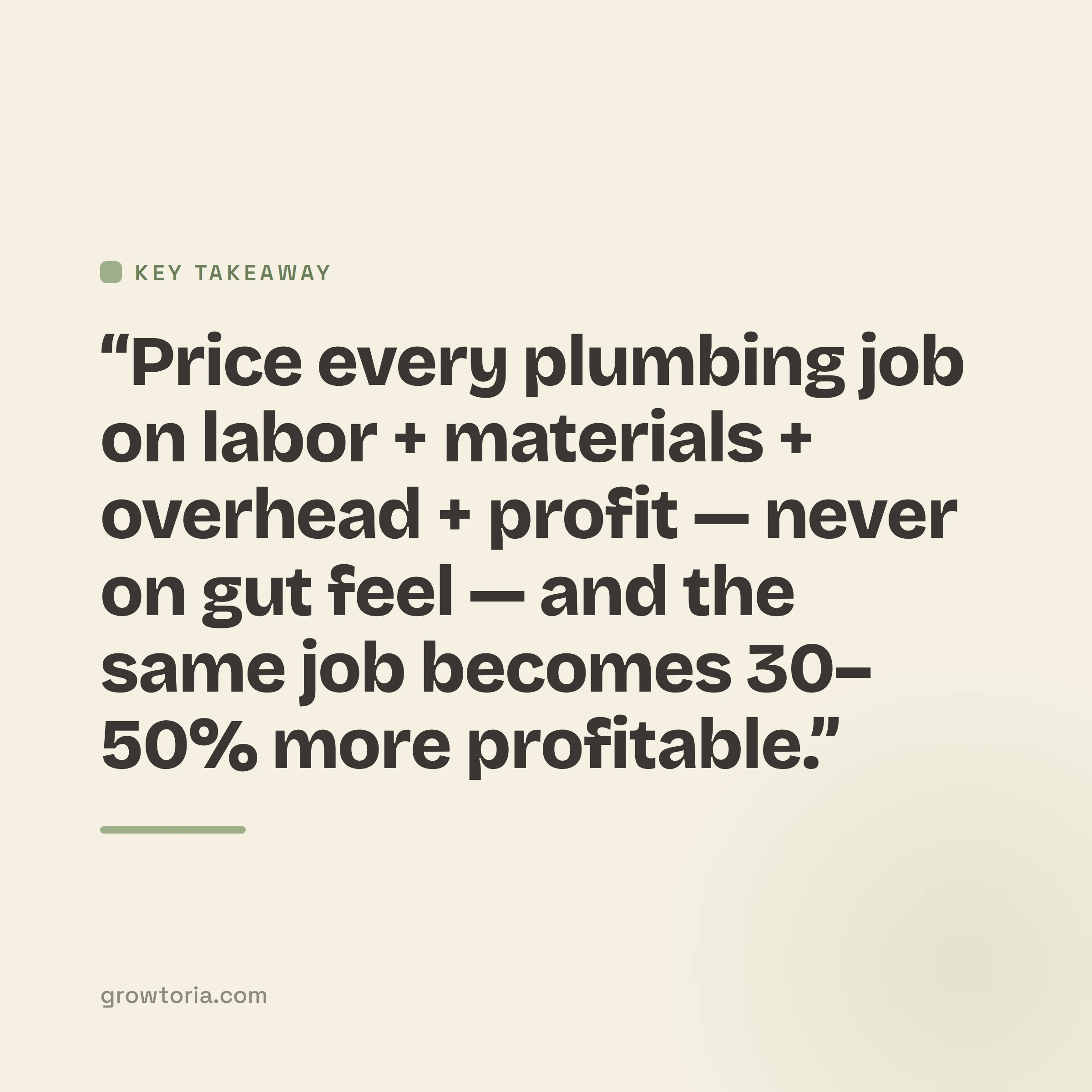 how to price a plumbing job - key takeaway