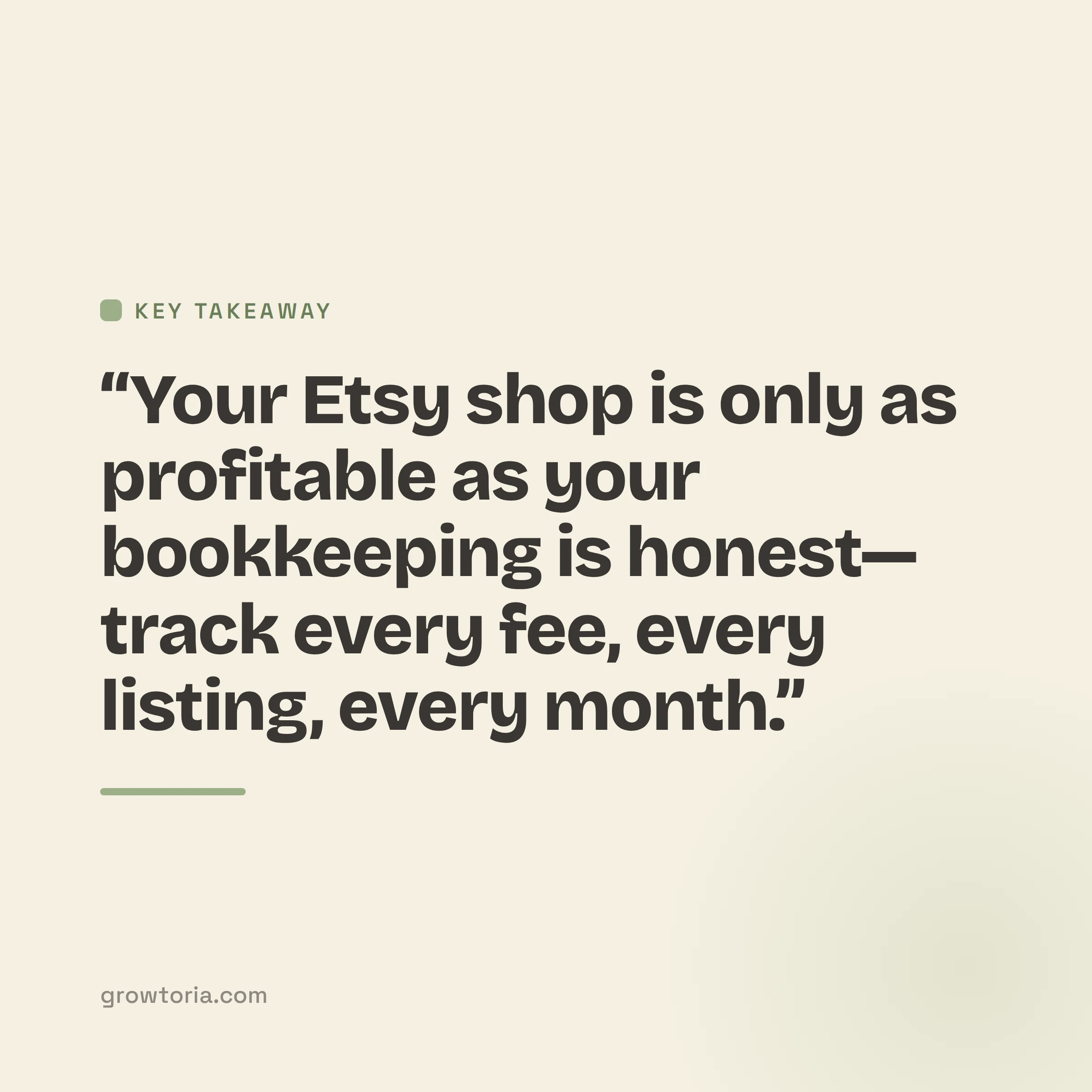 etsy shop bookkeeping spreadsheet - key takeaway