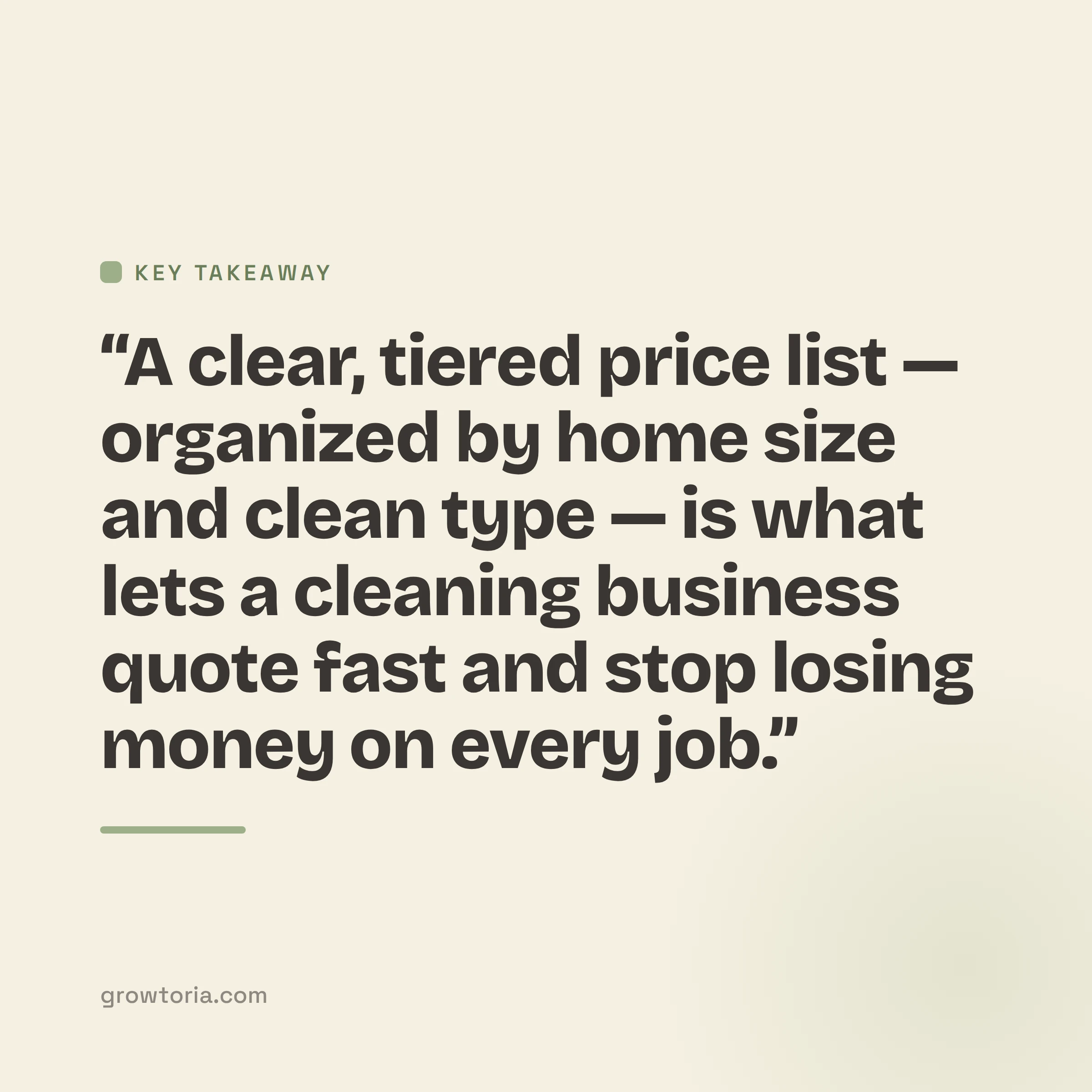 house cleaning price list - key takeaway