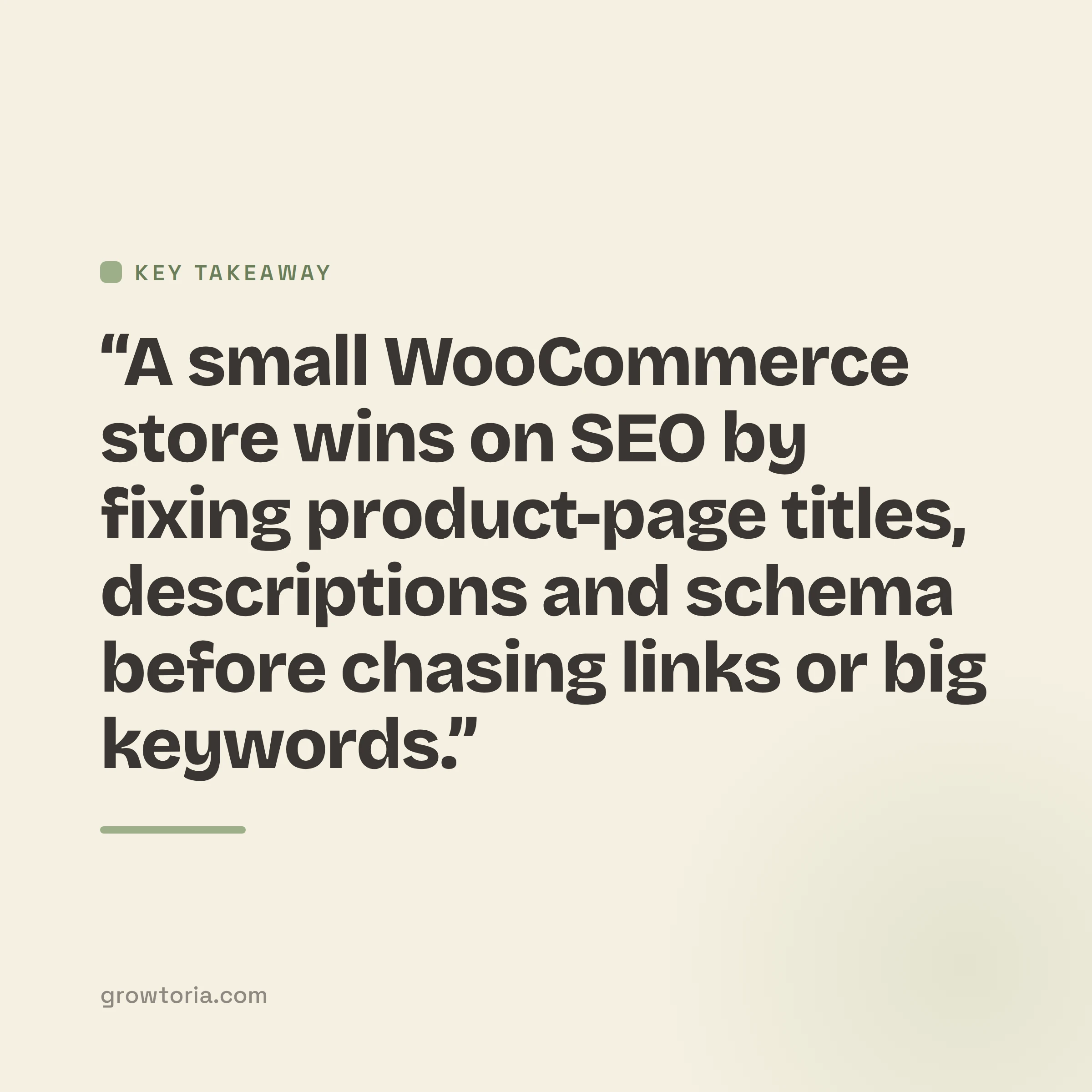 woocommerce seo for small stores - key takeaway