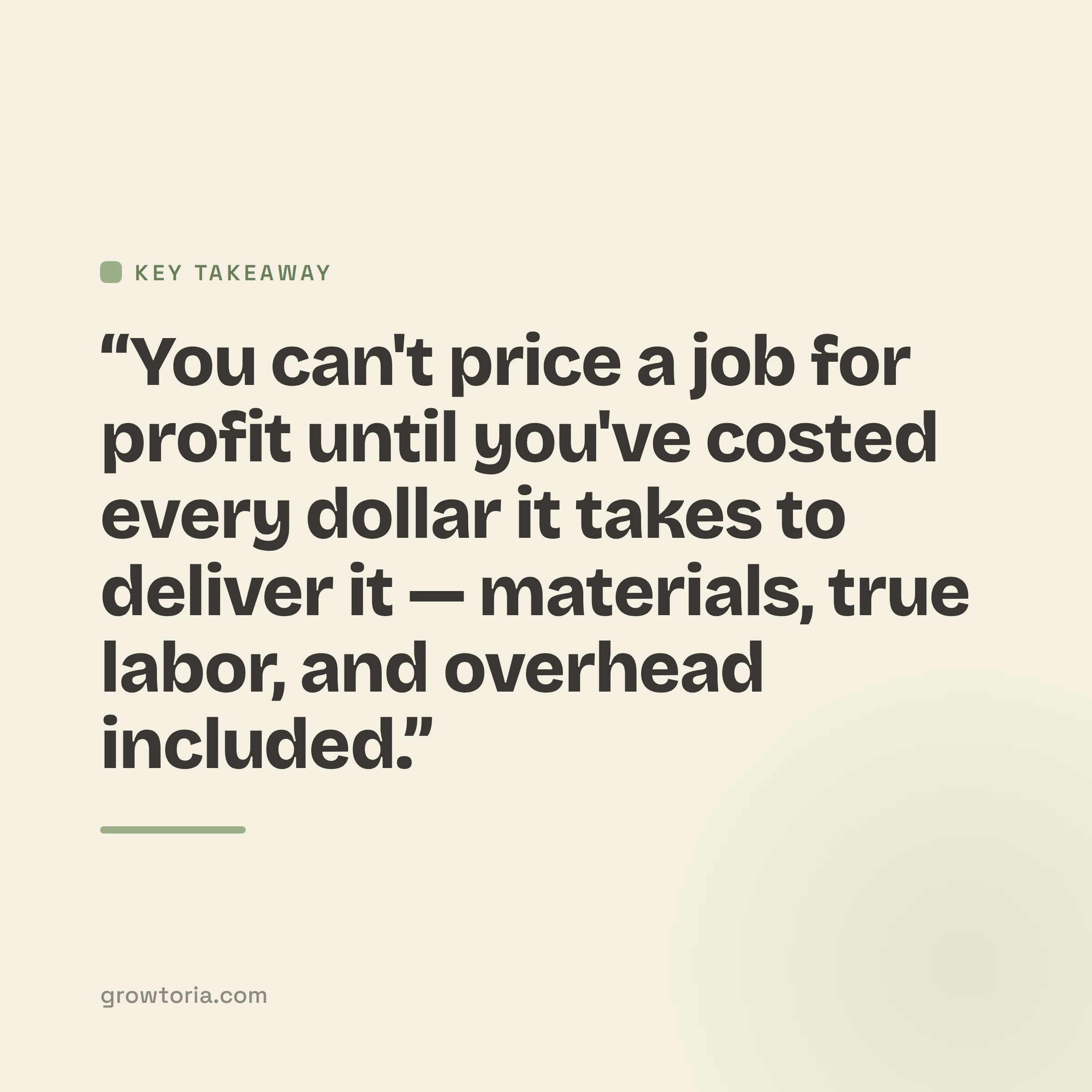 how to cost a job - key takeaway