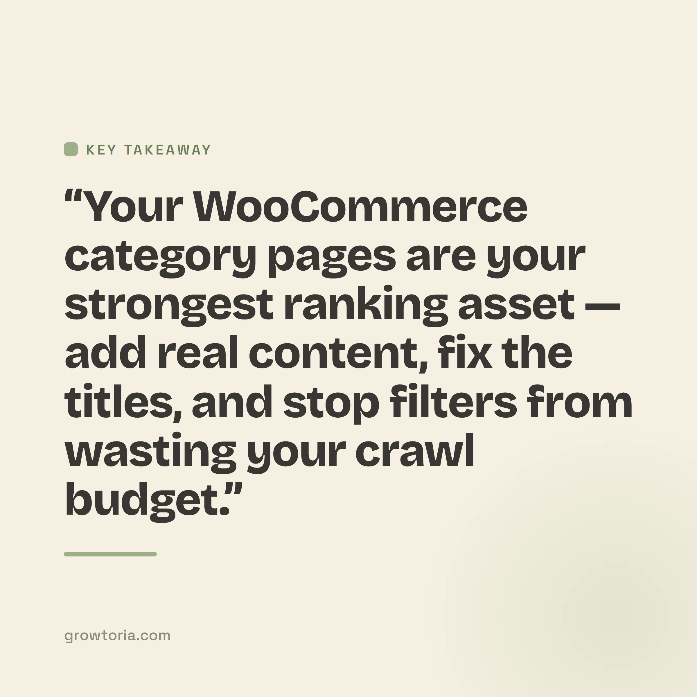 woocommerce category page seo - key takeaway