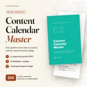 C2 Content Calendar Master: cover and inner pages of the 14-page setup guide