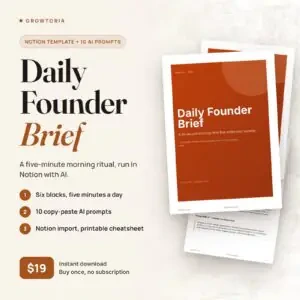 Daily Founder Brief: method guide cover, first day cheatsheet and a prompt page