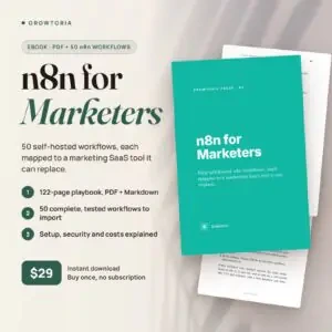 n8n for Marketers: 122-page ebook with 50 complete, tested n8n workflows to import, $29