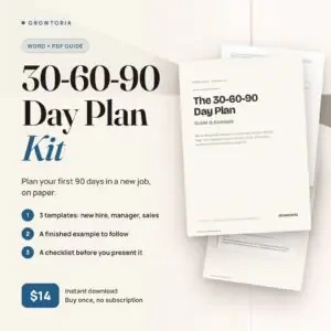 30-60-90 Day Plan Kit: guide cover, plan template and example pages