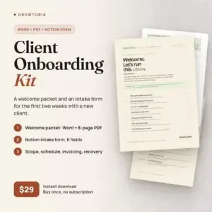 Agency Client Onboarding Kit: example welcome packet pages and the editable Word version