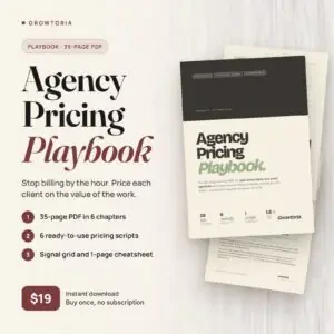 Agency Pricing Playbook: cover of the 35-page PDF with the pricing cheatsheet and an inner page