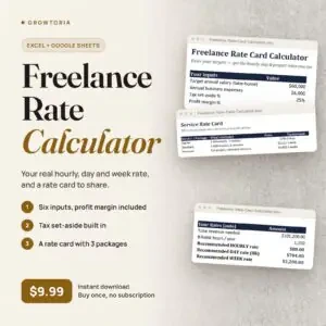 Freelance Rate Card Calculator: rate card and calculator tabs of the spreadsheet
