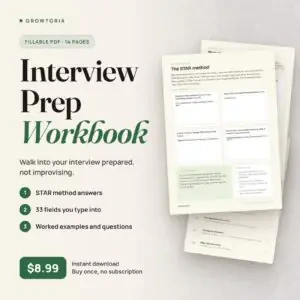 Interview Prep Workbook: STAR method and story pages of the fillable PDF