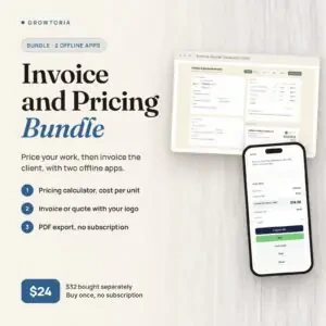 Invoice Generator and Pricing Calculator Bundle: the invoice app on desktop and the pricing app on mobile