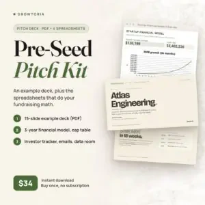 Pre-Seed Pitch Deck kit: example pitch deck slides and the 3-year financial model spreadsheet