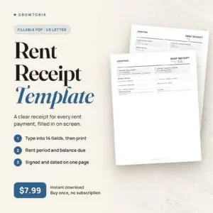 Rent Receipt Template: the fillable PDF blank and filled in