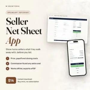 Real Estate Seller Net Sheet App: the net sheet on desktop and the estimated net on mobile