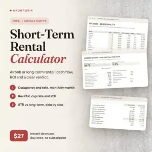 Short Term Rental Calculator: STR analysis, seasonality and STR vs long-term tabs of the spreadsheet