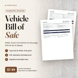 Vehicle Bill of Sale: the fillable PDF blank and filled in