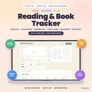 Reading & Book Tracker App | Reading Log, Star Ratings, Yearly Goal, Light & Dark Mode, PDF | Offline, No Subscription