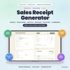 Sales Receipt Generator App | Receipts & Invoices, Auto Tax, Your Logo, PDF Export | Offline, No Subscription