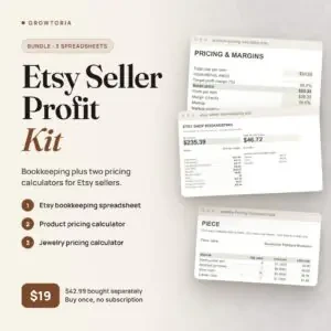 Etsy Seller Profit Kit: bookkeeping, product pricing and jewelry pricing spreadsheets