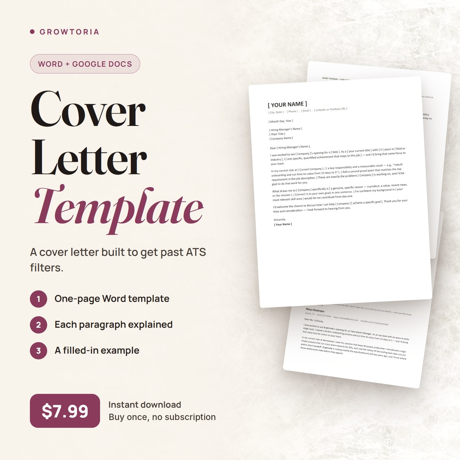 ATS-Friendly Cover Letter Template | Word, Google Docs, Writing Guide