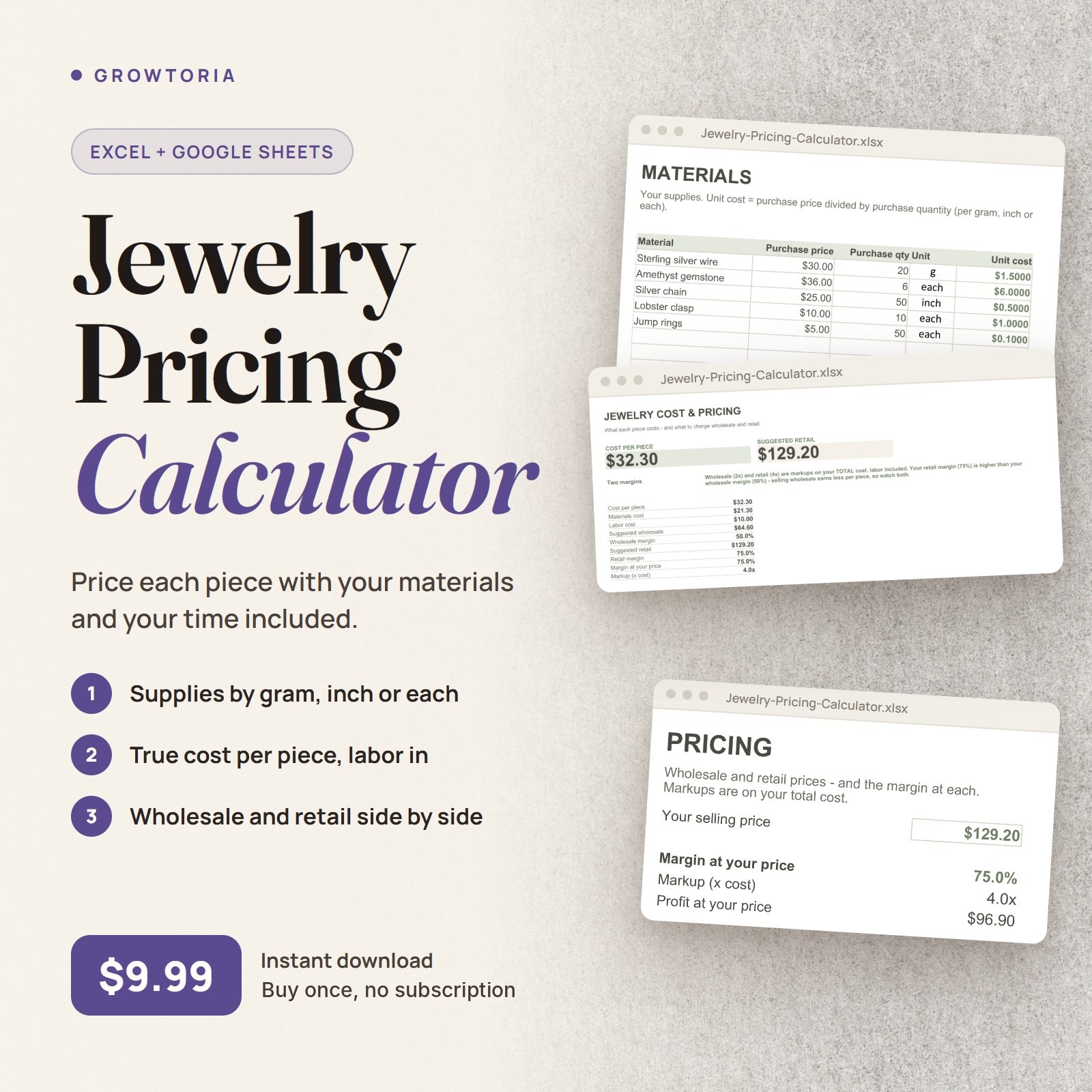 Jewelry Pricing Calculator | Spreadsheet for Makers (Google Sheets, Excel)