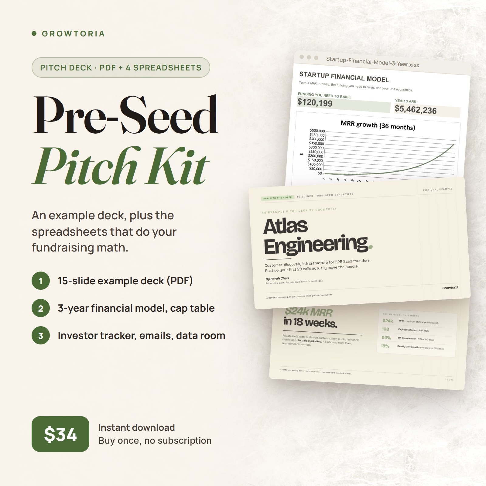 Pre-Seed Pitch Deck Example, Financial Model, Cap Table