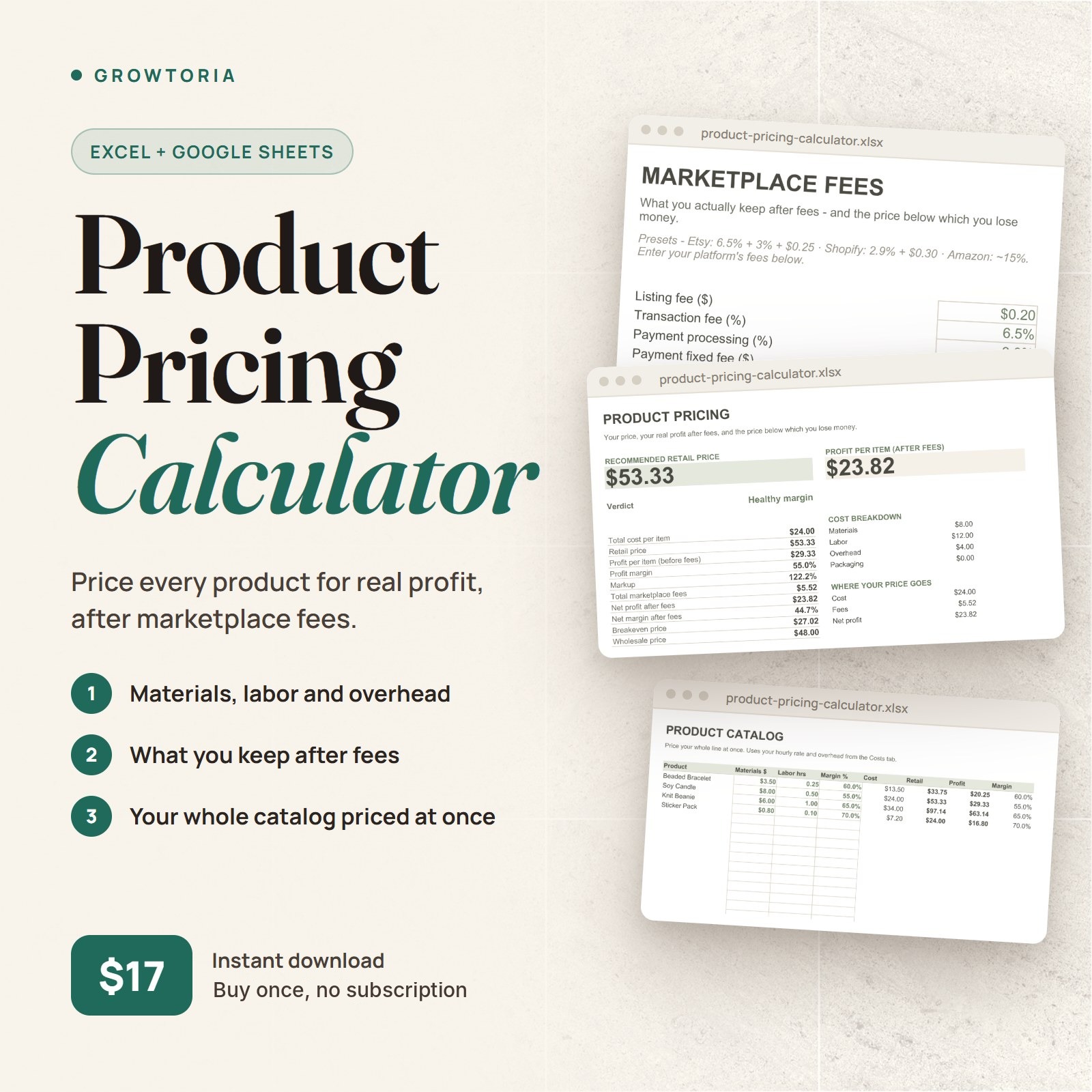 Product Pricing Calculator | Spreadsheet for Makers (Google Sheets, Excel)
