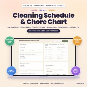 ADHD Cleaning Schedule & Chore Chart App | One Zone a Day, Family Chores, Printable PDF | Offline, No Subscription