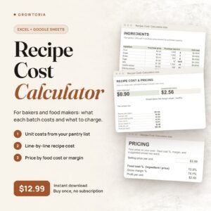 Recipe Cost Calculator for Bakers | Food Pricing Spreadsheet (Google Sheets, Excel)