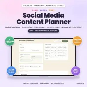 Social Media Content Planner App | Content Calendar, Post Scheduler & Channel Mix, PDF | Offline, No Subscription